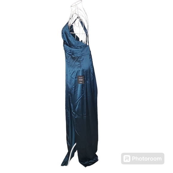 NWT Lulus Divine Entrance Teal Blue Satin Backless Maxi Dress Size XL - Picture 3 of 10